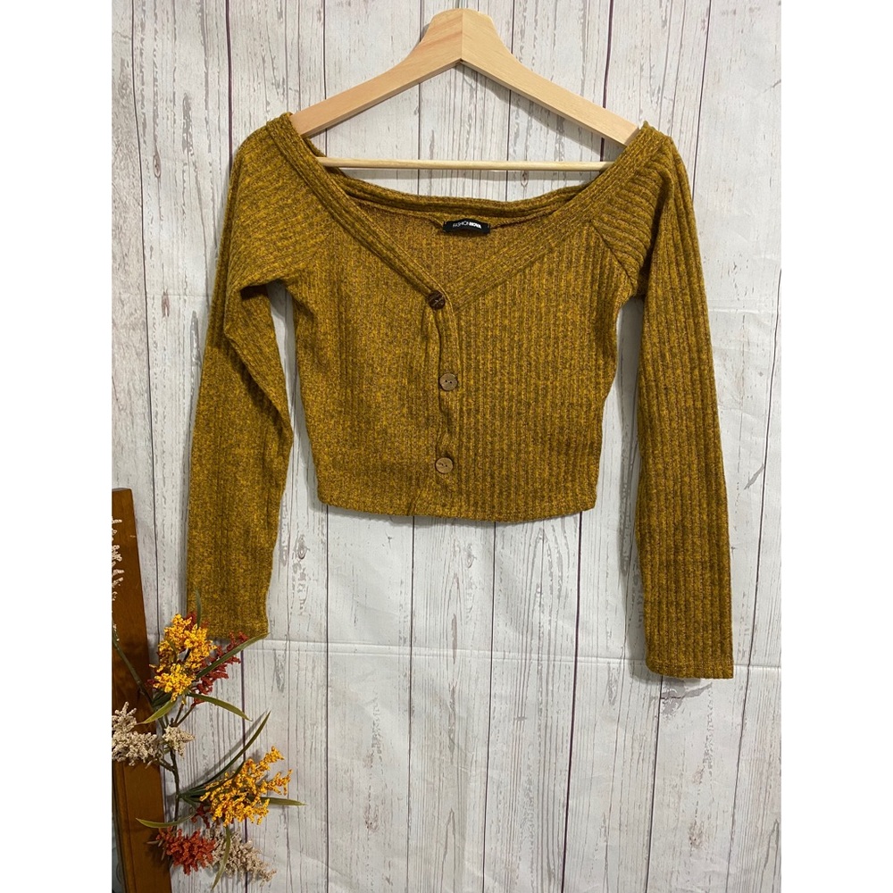 FASHION NOVA Long Sleeve Crop Top Mustard Small